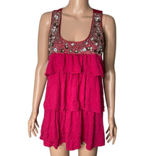 Load image into Gallery viewer, Rain Shirt Womens XL Fuchsia Rhinestone Beaded Tiered Sleeveless