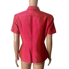 Load image into Gallery viewer, Ann Taylor Blouse Womens Size 6 Pink Iridescent 100% Silk Short Sleeve Button Front Shirt