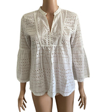 Load image into Gallery viewer, Loft Blouse Womens XS White Eyelet Bell Sleeve Lightweight Pullover