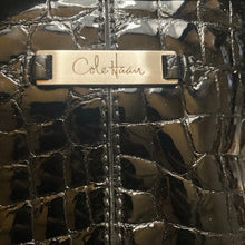 Load image into Gallery viewer, Cole Haan Hobo Bag Womens Black Patent Leather Croc Embossed Y2K Shoulder Purse