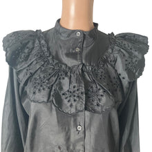 Load image into Gallery viewer, Topshop Eyelet Blouse Womens Size 4 Black Button Front