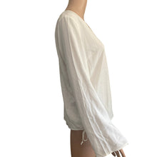 Load image into Gallery viewer, Womens White Long Sleeve Blouse Large Lace Up Side VNeck Tunic