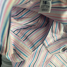 Load image into Gallery viewer, Duncan Quinn London Dress Shirt Mens Size 16.5 42 Pink Blue White Stripes