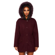 Load image into Gallery viewer, Hunt Club Parka Coat Women’s Small Maroon Faux Fur Hood Drawstring Waist Winter