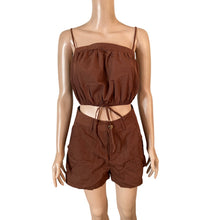 Load image into Gallery viewer, Cupshe Brown 2 Pc Set Crop Top Shorts Smocked Strap Summer Outfit Women S New