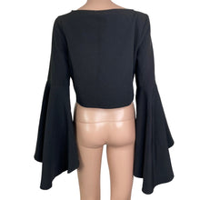 Load image into Gallery viewer, Runaway Top Crop Womens 6 Black New Flare Sleeve Black Wisdom Top