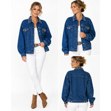 Load image into Gallery viewer, Vintage Andrew’s Blues Denim Jacket Womens M Pearl Embellished Western Jean Trucker