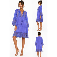 Load image into Gallery viewer, Maroths Womens Large Purple Boho Lace Tassel Tunic Dress Embroidered Midi New