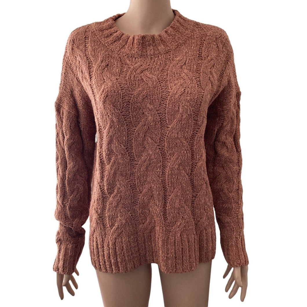 Mystree Sweater Womens Small Oversized Mauve Pullover Cable Knit Style Stretch