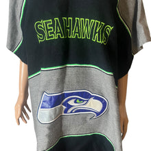 Load image into Gallery viewer, Seattle Seahawks Poncho Caftan Dress Fringe NFL Team Logo Black Gray Womens