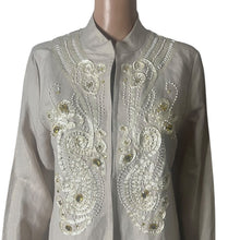 Load image into Gallery viewer, Badgley Mischka American Glamour Tunic Blouse Womens Medium Beaded Beige White