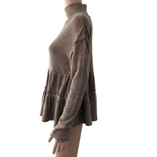 Load image into Gallery viewer, Mystree Sweater Mock Neck Womens Small Oversized Peplum Ribbed Grayish Brown