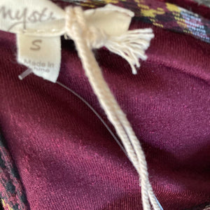 Mystree Dress Womens Small Burgundy Crushed Velvet Velour Lace Up Short Sleeve
