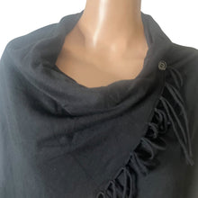 Load image into Gallery viewer, Elan Black Fringe Wrap Shawl Cardigan Sweater XS
