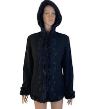 Load image into Gallery viewer, Vintage Espirit Coat Wool Women&#39;s Medium Black Embroidered Hooded