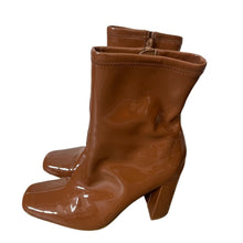 Load image into Gallery viewer, Steve Madden Lynden Brown Patent Ankle Boots Womens 8M Block Heel Side Zip