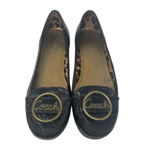 Coach Corina Flats Womens 8.5 Spellout Black Patent Leather Slip On