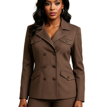 Load image into Gallery viewer, Ted Baker London Size 3 US 8 Brown Pinstripe Double Breasted Cotton Blazer Jacket