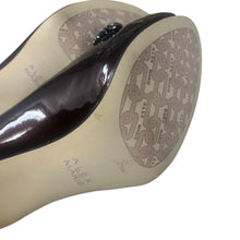 Load image into Gallery viewer, Alex Marie Dark Brown Patent Peep Toe Heels Pumps Beaded Embellished Size 7M