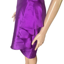 Load image into Gallery viewer, Lazaro Dress Womens 8 Purple Satin Sheath Off Shoulder Ruffle Cocktail Formal