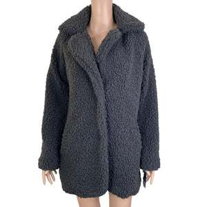 Lucky Brand Fleece Coat Womens XS Charcoal Black Snap Button Front New