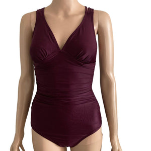 Merona Swimsuit Womens Medium Plum Shirred Strappy Back One Piece