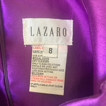 Load image into Gallery viewer, Lazaro Dress Womens 8 Purple Satin Sheath Off Shoulder Ruffle Cocktail Formal
