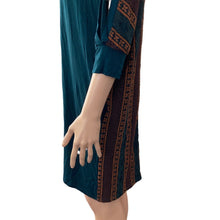 Load image into Gallery viewer, Mystree Sweater Dress Womens Small Teal Oversized Multicolored Embroidered Back