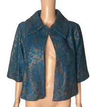 Load image into Gallery viewer, CAbi Lisboa Topper Jacket Womens XS Teal Silver Jacquard Wool Blend Cape #168