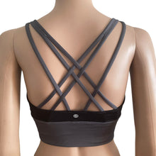 Load image into Gallery viewer, CRZ Yoga Sports Bra Small Longline Cross Back Black Grey