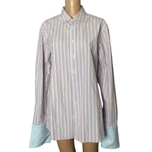 Load image into Gallery viewer, Duncan Quinn London Dress Shirt Mens Size 16.5 42 Pink Blue White Stripes