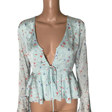 Load image into Gallery viewer, Adelyn Rae Blouse Womens Small Floral Aqua Green Bell Sleeve