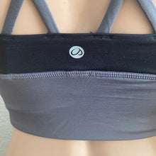 Load image into Gallery viewer, CRZ Yoga Sports Bra Small Longline Cross Back Black Grey