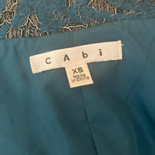 Load image into Gallery viewer, CAbi Lisboa Topper Jacket Womens XS Teal Silver Jacquard Wool Blend Cape #168