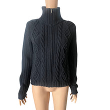 Load image into Gallery viewer, Vintage Benetton Sweater Womens Large Black Cable Knit Full Zip Wool Blend Italy