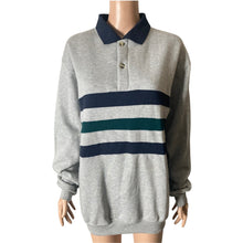 Load image into Gallery viewer, VTG Champions Choice Mens Small Gray Rugby Sweatshirt Long Sleeve Polo Striped