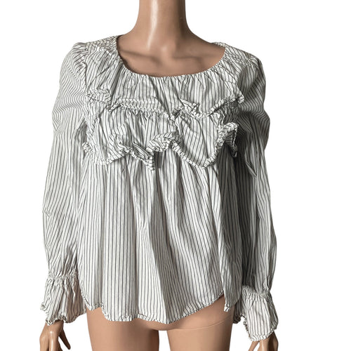 Gap Blouse Womens Small LS Ruffle Shirt Black White Striped