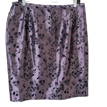 Load image into Gallery viewer, Positive Attitudes Women’s 12P Purple Black Floral Jacquard Satin Pencil Skirt Lined Petite