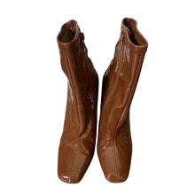 Load image into Gallery viewer, Steve Madden Lynden Brown Patent Ankle Boots Womens 8M Block Heel Side Zip