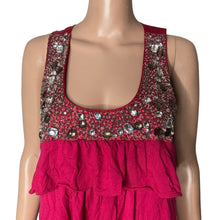 Load image into Gallery viewer, Rain Shirt Womens XL Fuchsia Rhinestone Beaded Tiered Sleeveless