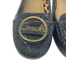 Load image into Gallery viewer, Coach Corina Flats Womens 8.5 Spellout Black Patent Leather Slip On