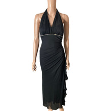 Load image into Gallery viewer, Vintage Black Halter Maxi Dress Womens Small Rhinestone Open Back Formal Gown