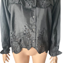 Load image into Gallery viewer, Topshop Eyelet Blouse Womens Size 4 Black Button Front