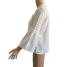 Load image into Gallery viewer, Loft Blouse Womens XS White Eyelet Bell Sleeve Lightweight Pullover