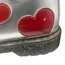 Load image into Gallery viewer, Dr. Martens Metallic Silver Boots Women’s 6 Red Heart Toe Detail Lace-Up Combat Docs