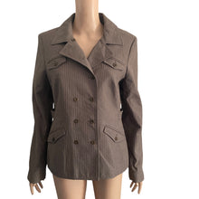 Load image into Gallery viewer, Ted Baker London Size 3 US 8 Brown Pinstripe Double Breasted Cotton Blazer Jacket