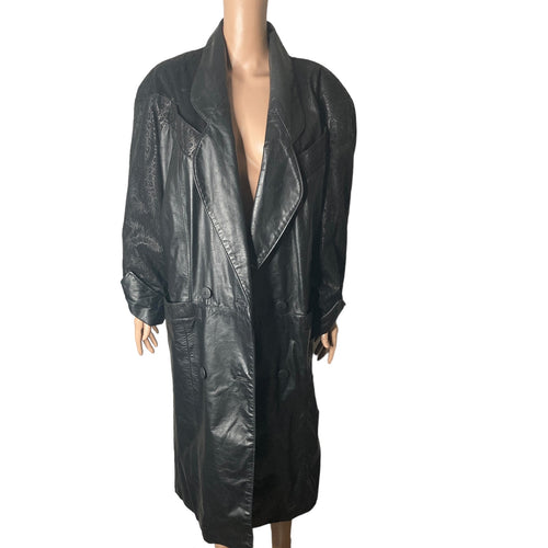 G-III Leather Fashions Trench Coat Mens Medium Double Breasted Black