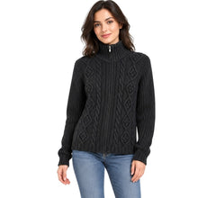 Load image into Gallery viewer, Vintage Benetton Sweater Womens Large Black Cable Knit Full Zip Wool Blend Italy