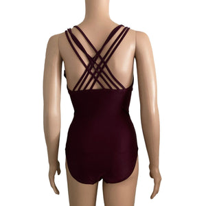 Merona Swimsuit Womens Small One Piece Plum Shirred Strappy Back