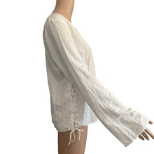 Load image into Gallery viewer, Womens White Long Sleeve Blouse Large Lace Up Side VNeck Tunic